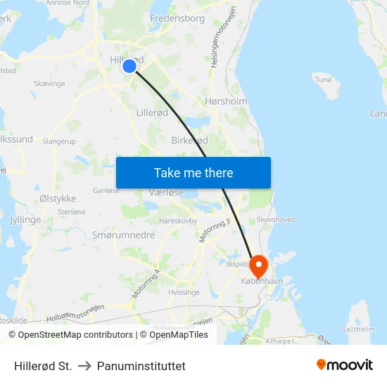 Hillerød St. to Panuminstituttet map
