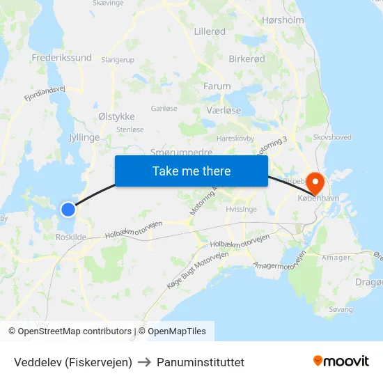 Veddelev (Fiskervejen) to Panuminstituttet map