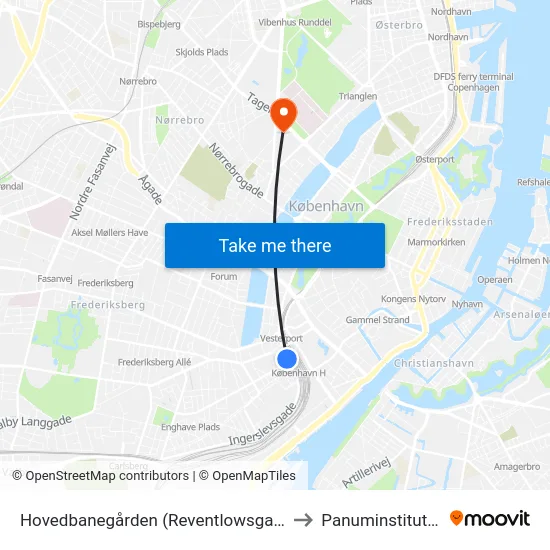 Hovedbanegården (Reventlowsgade) to Panuminstituttet map