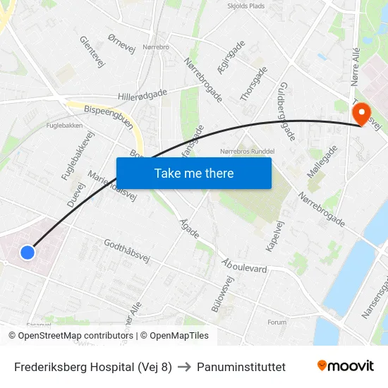 Frederiksberg Hospital (Vej 8) to Panuminstituttet map