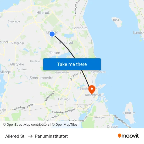Allerød St. to Panuminstituttet map