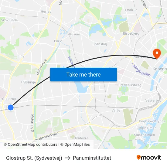 Glostrup St. (Sydvestvej) to Panuminstituttet map