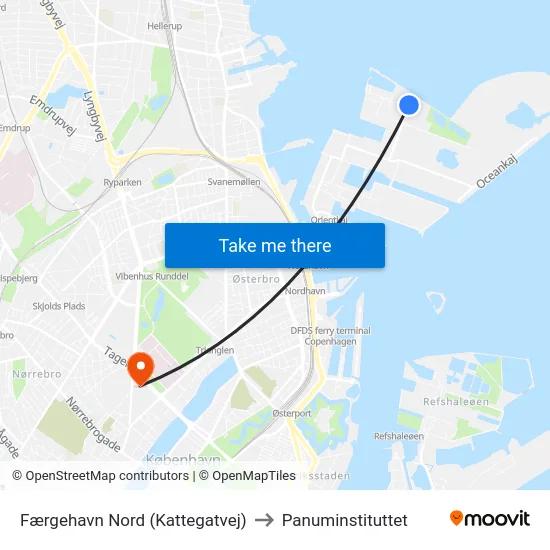 Færgehavn Nord (Kattegatvej) to Panuminstituttet map