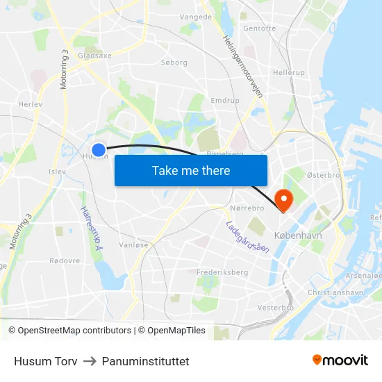 Husum Torv to Panuminstituttet map