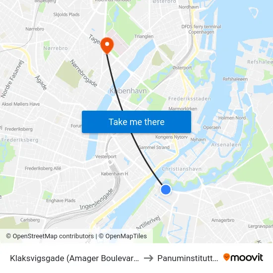 Klaksvigsgade (Amager Boulevard) to Panuminstituttet map