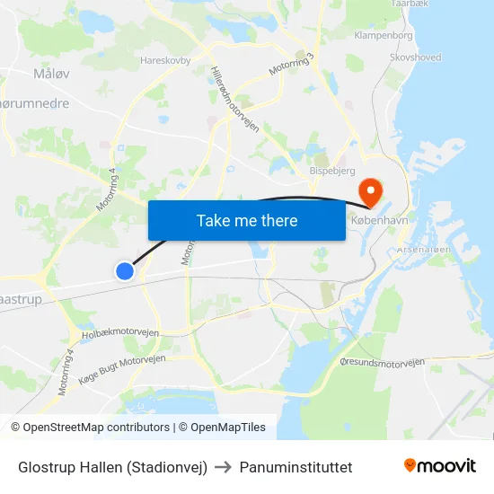 Glostrup Hallen (Stadionvej) to Panuminstituttet map