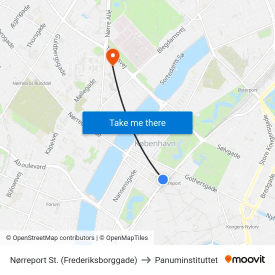 Nørreport St. (Frederiksborggade) to Panuminstituttet map