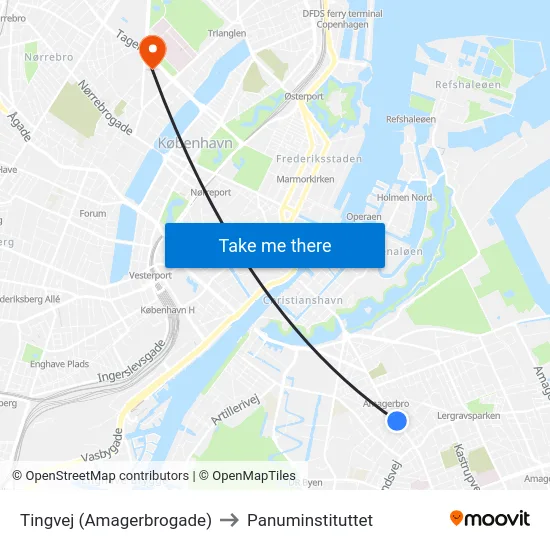 Tingvej (Amagerbrogade) to Panuminstituttet map