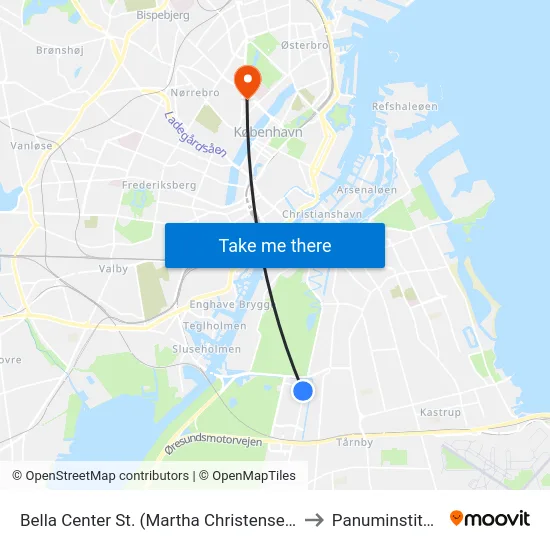 Bella Center St. (Martha Christensens Vej) to Panuminstituttet map