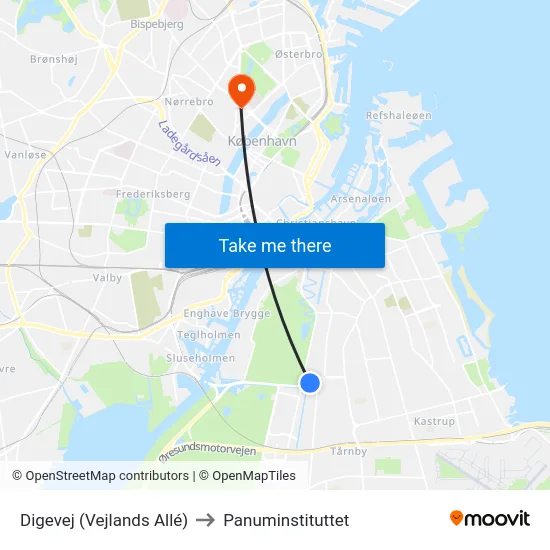 Digevej (Vejlands Allé) to Panuminstituttet map