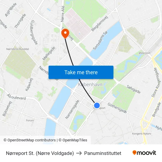 Nørreport St. (Nørre Voldgade) to Panuminstituttet map