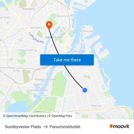 Sundbyvester Plads to Panuminstituttet map