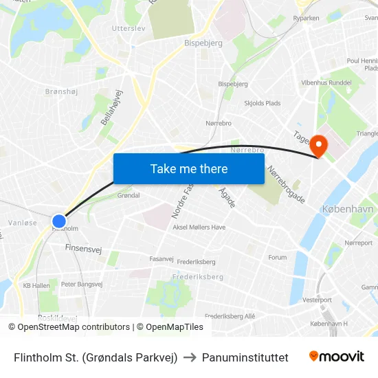 Flintholm St. (Grøndals Parkvej) to Panuminstituttet map