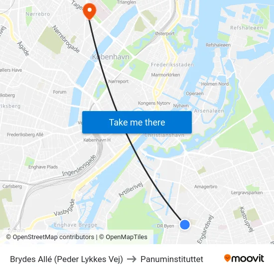 Brydes Allé (Peder Lykkes Vej) to Panuminstituttet map