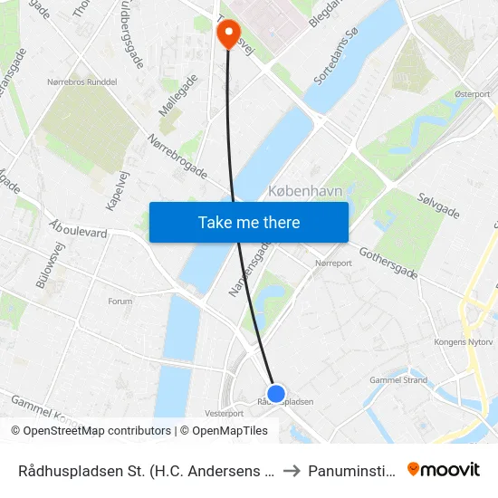 Rådhuspladsen St. (H.C. Andersens Boulevard) to Panuminstituttet map
