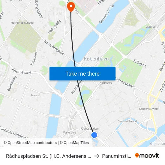 Rådhuspladsen St. (H.C. Andersens Boulevard) to Panuminstituttet map