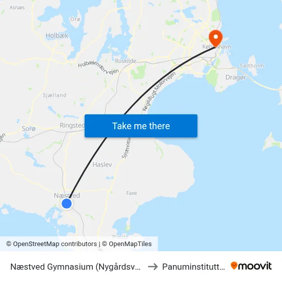 Næstved Gymnasium (Nygårdsvej) to Panuminstituttet map