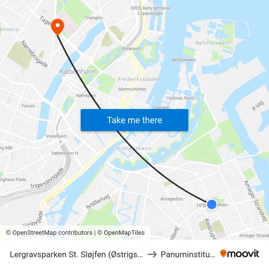 Lergravsparken St. Sløjfen (Østrigsgade) to Panuminstituttet map