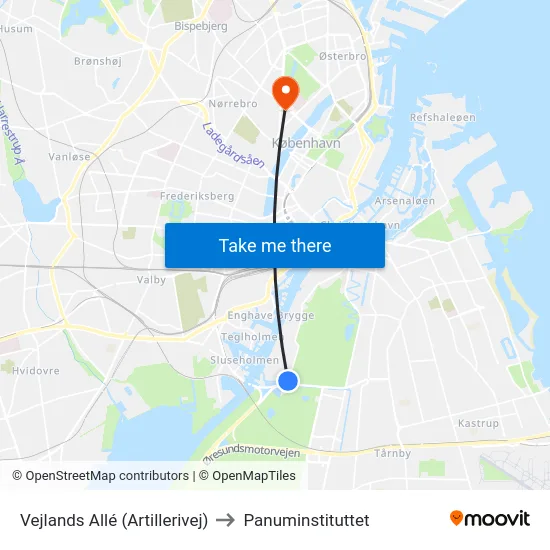 Vejlands Allé (Artillerivej) to Panuminstituttet map