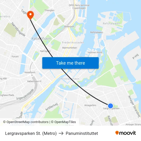 Lergravsparken St. (Metro) to Panuminstituttet map