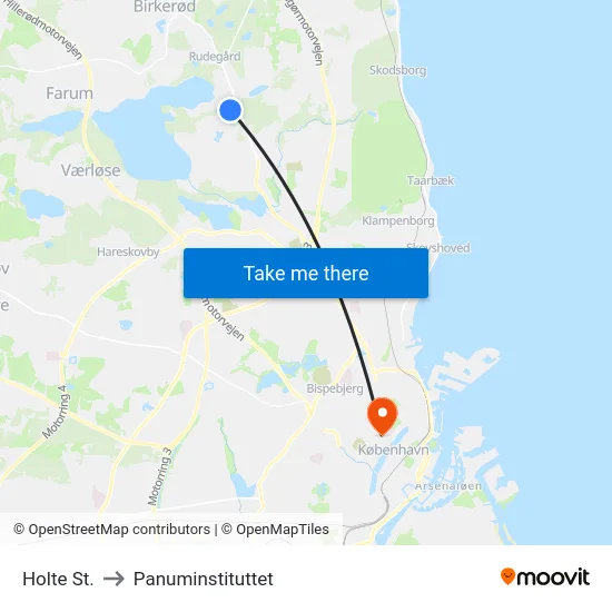 Holte St. to Panuminstituttet map