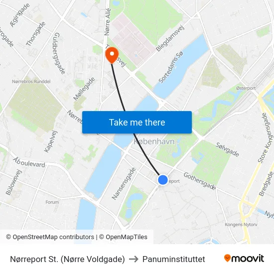 Nørreport St. (Nørre Voldgade) to Panuminstituttet map