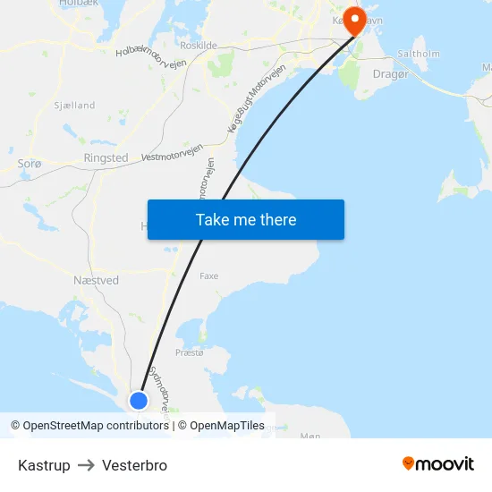 Kastrup to Vesterbro map