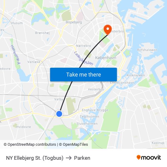 NY Ellebjerg St. (Togbus) to Parken map