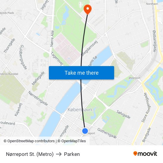 Nørreport St. (Metro) to Parken map