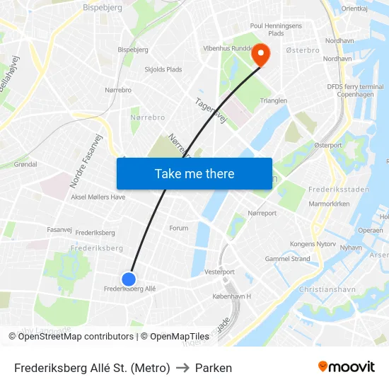 Frederiksberg Allé St. (Metro) to Parken map