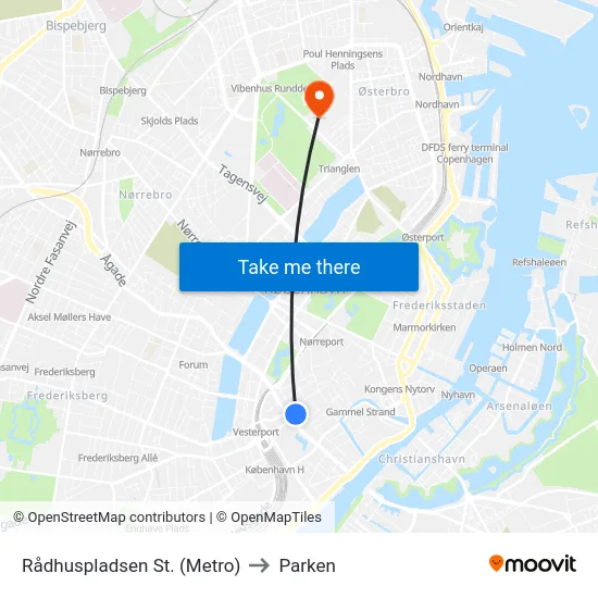 Rådhuspladsen St. (Metro) to Parken map