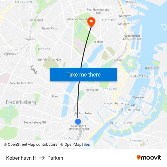 København H to Parken map