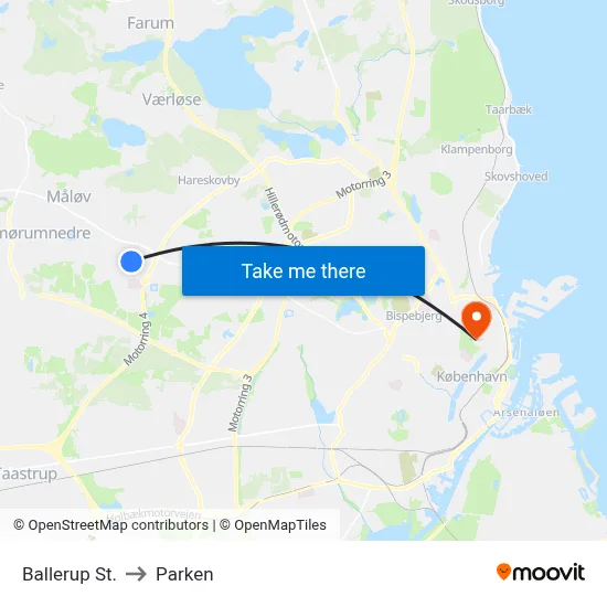 Ballerup St. to Parken map