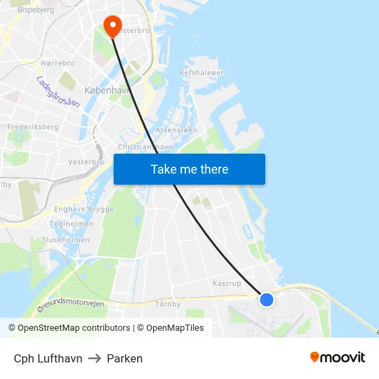 Cph Lufthavn to Parken map