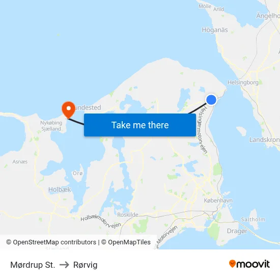 Mørdrup St. to Rørvig map