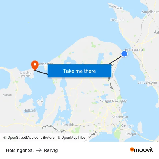 Helsingør St. to Rørvig map