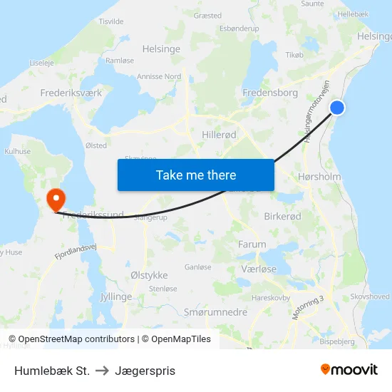Humlebæk St. to Jægerspris map
