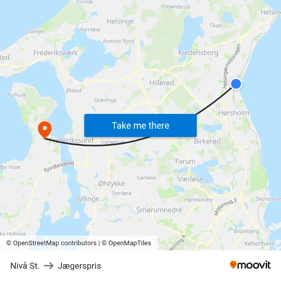 Nivå St. to Jægerspris map