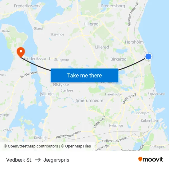 Vedbæk St. to Jægerspris map