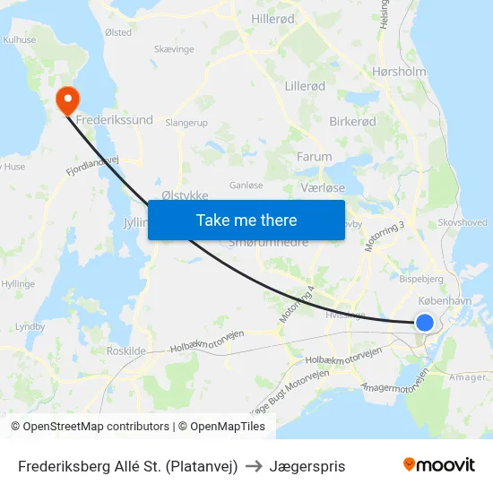 Frederiksberg Allé St. (Platanvej) to Jægerspris map