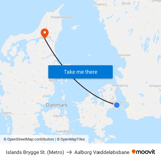 Islands Brygge St. (Metro) to Aalborg Væddeløbsbane map