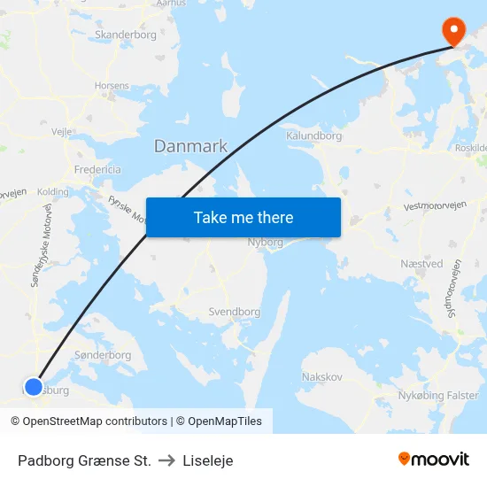 Padborg Grænse St. to Liseleje map