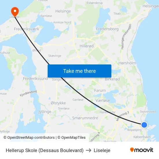 Hellerup Skole (Dessaus Boulevard) to Liseleje map