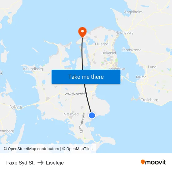 Faxe Syd St. to Liseleje map