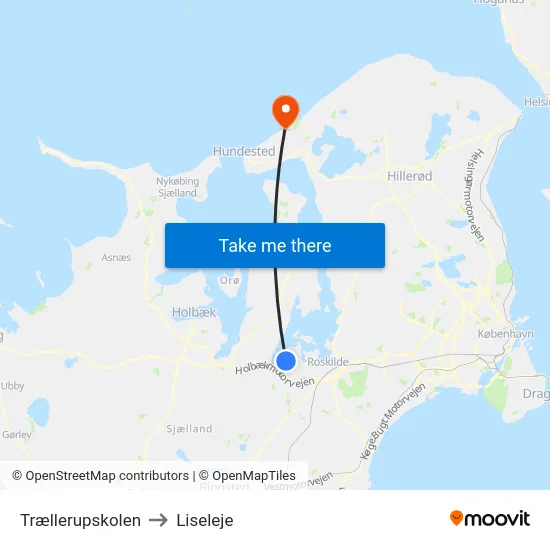 Trællerupskolen to Liseleje map