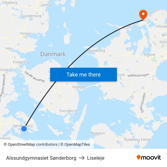 Alssundgymnasiet Sønderborg to Liseleje map