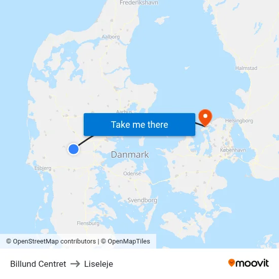 Billund Centret to Liseleje map
