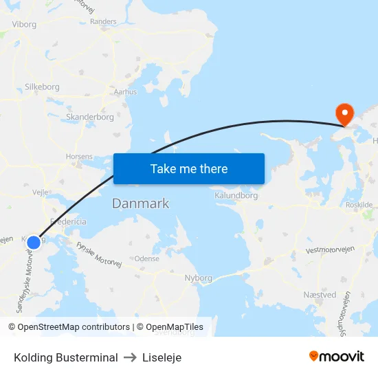Kolding Busterminal to Liseleje map