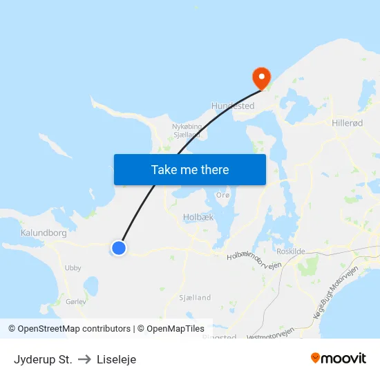 Jyderup St. to Liseleje map