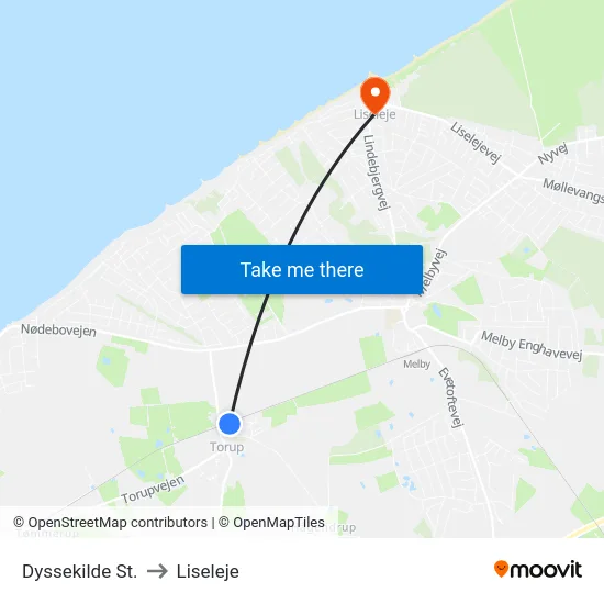 Dyssekilde St. to Liseleje map